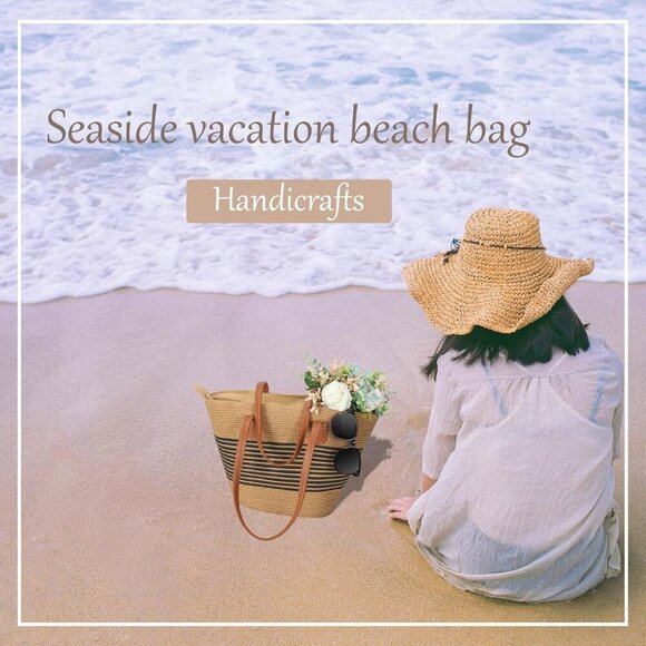 Woven Straw Tote Bag Large Capacity Fashionable Beach Travel Shopping Casual - Picture 6 of 7